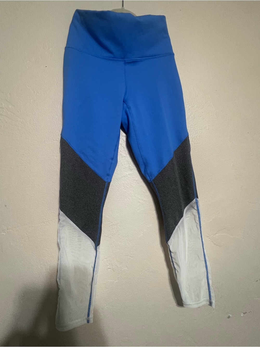 Fabletics High-Waist Performance Leggings in Royal Blue, Black & White